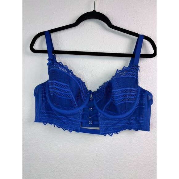 Cacique 42C‎ royal blue lightly lined french balconette underwire corset bra - Picture 1 of 7